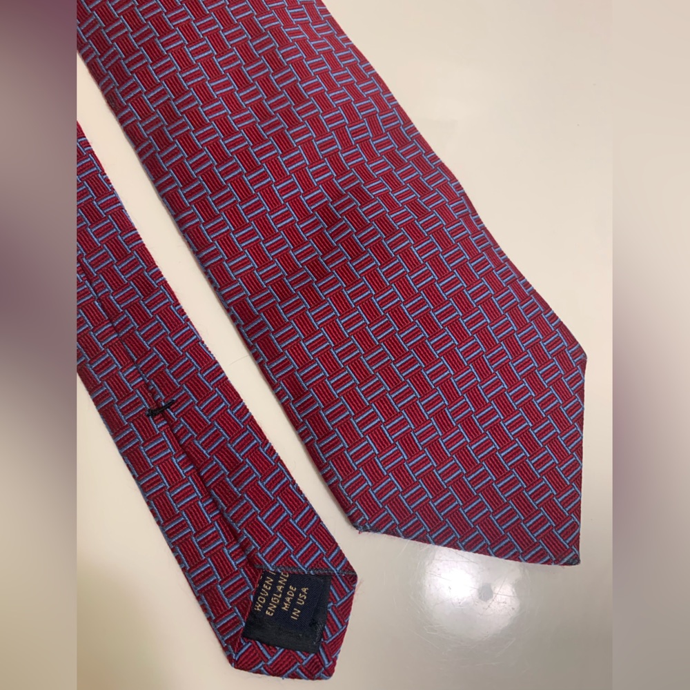 🇺🇸 Brooks Brothers Makers Silk Tie Made In USA Red/Blue Geometric Print